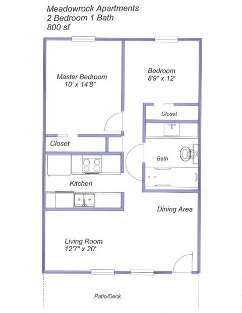 1 Bed 1 Bath Floor Plan at Meadowrock Apartments, California